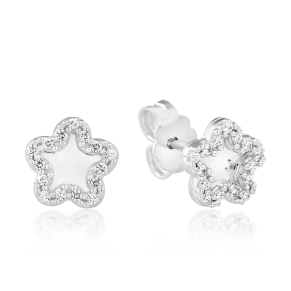 Cercei floare din aur alb