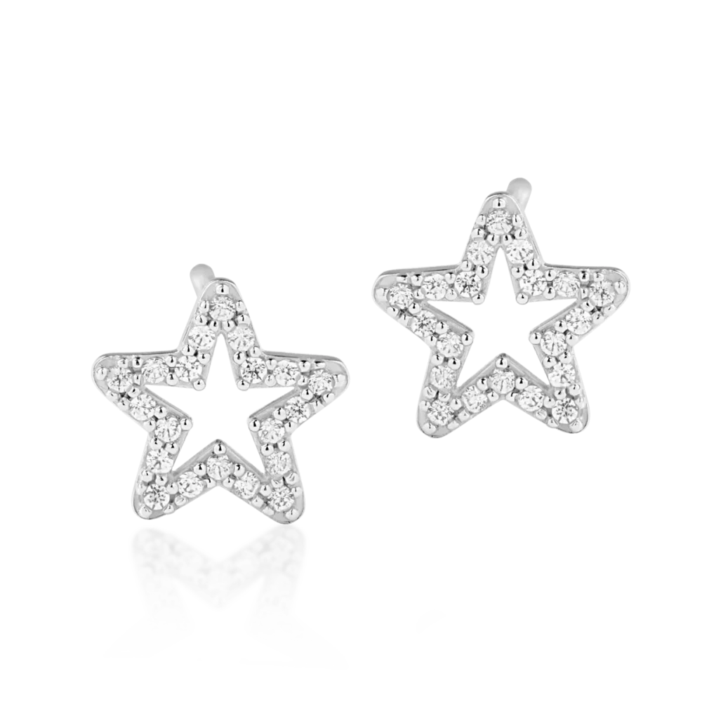 Cercei stelute din aur alb - imagine 2