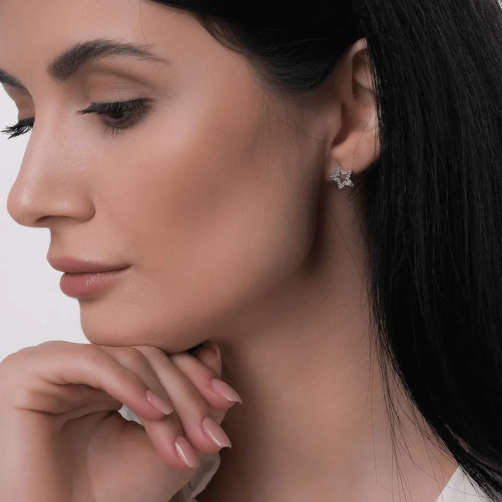 Cercei stelute din aur alb - imagine 4