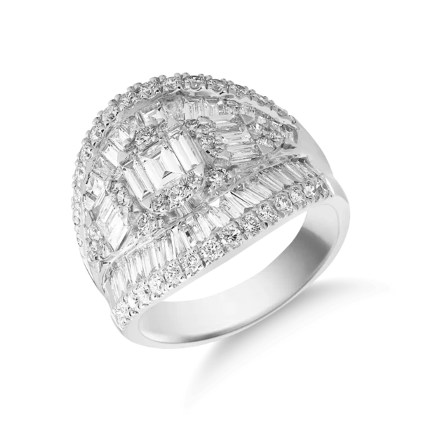 Inel din aur alb cu diamante baguette si rotunde de 2.6ct