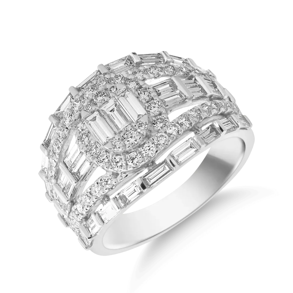 Inel din aur alb cu diamante baguette si rotunde de 1.8ct