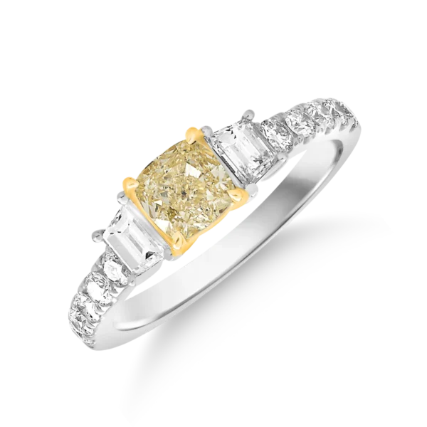 Inel de logodna din aur alb cu diamant galben de 1ct si diamante de 0.48ct