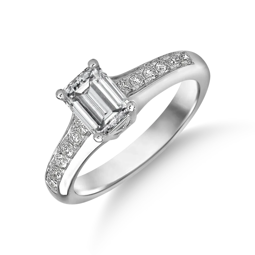 Inel de logodna din aur alb cu diamant de 1.1ct si diamante de 0.2ct