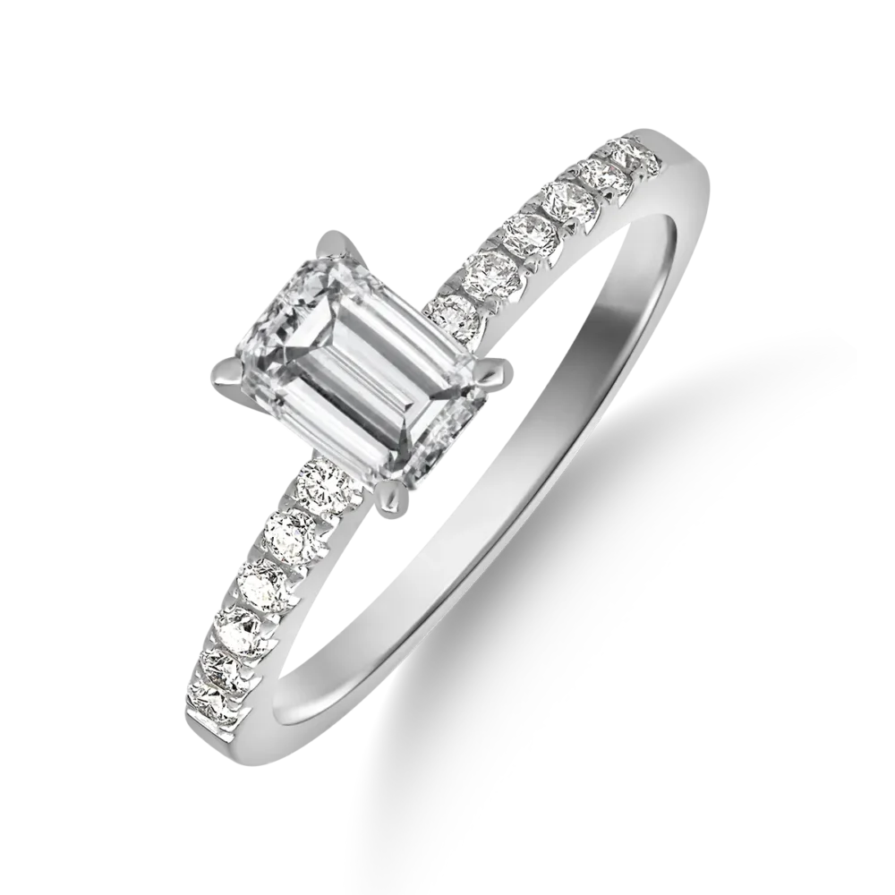 Inel de logodna din aur alb cu diamant de 0.9ct si diamante de 0.19ct