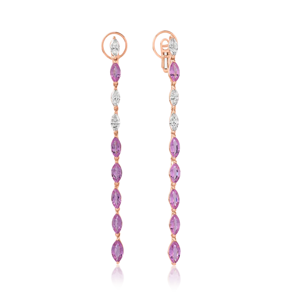 Cercei din aur roz cu safire roz de 7.34ct si diamante marquise de 1.78ct