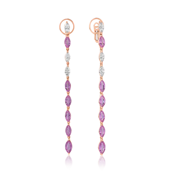 Cercei din aur roz cu safire roz de 7.34ct si diamante marquise de 1.78ct