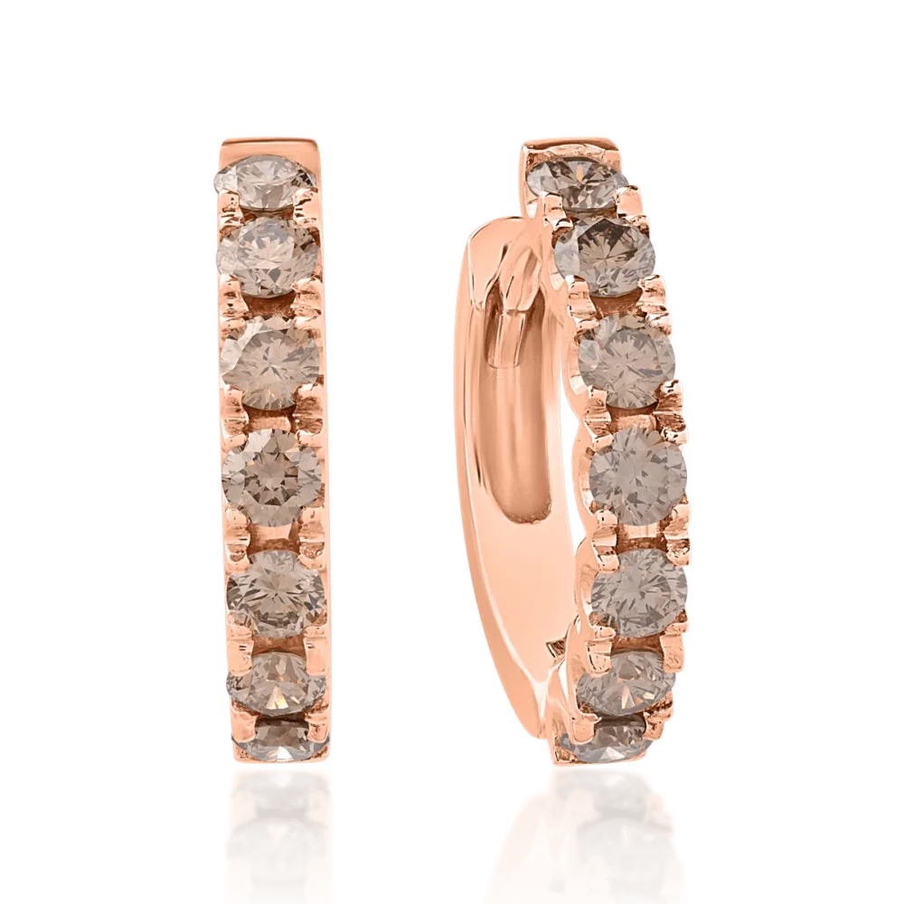 Cercei din aur roz cu diamante maro de 0.74ct