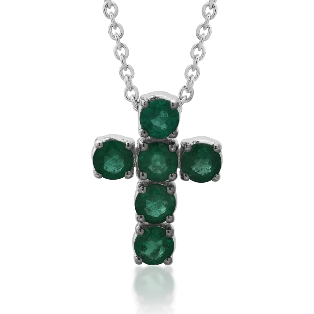 Lant cu pandantiv din aur alb cu smaralde de 1.65ct