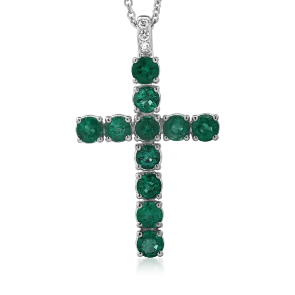 Lant cu pandantiv din aur alb cu smaralde de 2.7ct si diamante de 0.05ct