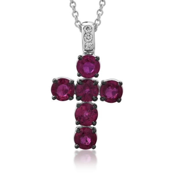 Lant cu pandantiv din aur alb cu rubine de 3.27ct si diamante de 0.06ct