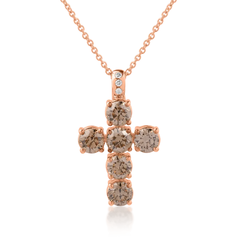 Lant cu pandantiv din aur roz cu diamante maro de 3.85ct si diamante transparente de 0.04ct