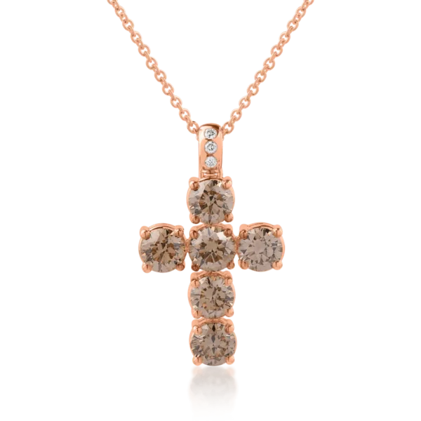 Lant cu pandantiv din aur roz cu diamante maro de 3.85ct si diamante transparente de 0.04ct