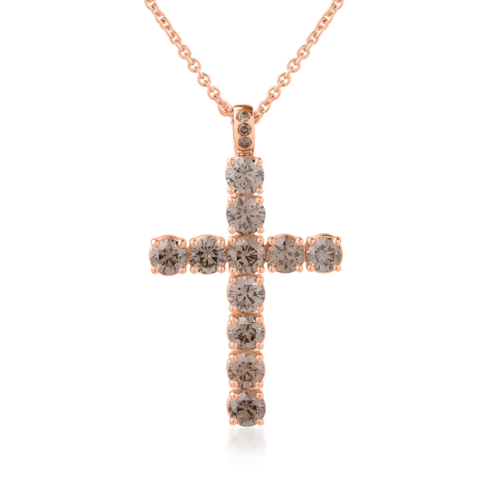 Lant cu pandantiv din aur roz cu diamante maro de 4.58ct