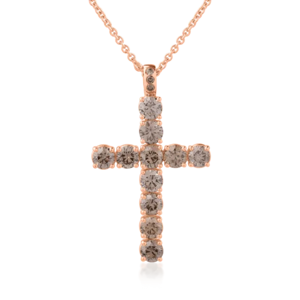 Lant cu pandantiv din aur roz cu diamante maro de 4.58ct