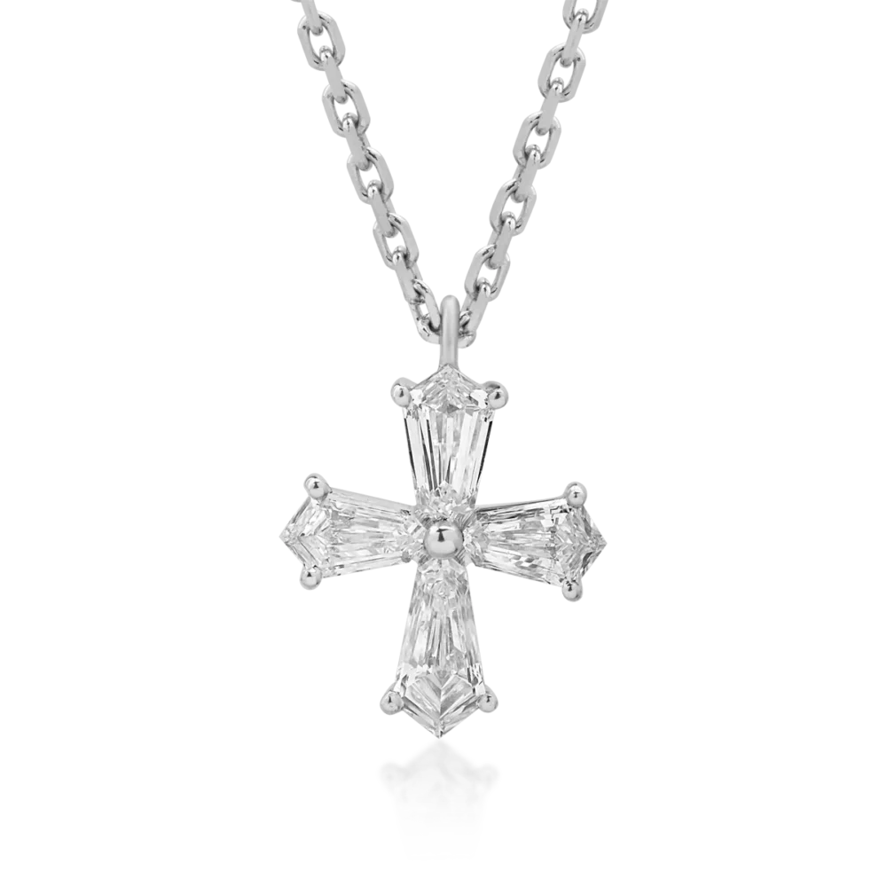 Lant cu pandantiv cruce din aur alb cu diamante kite de 0.52ct