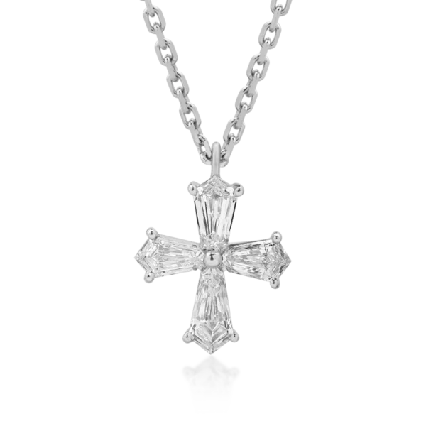 Lant cu pandantiv cruce din aur alb cu diamante kite de 0.52ct