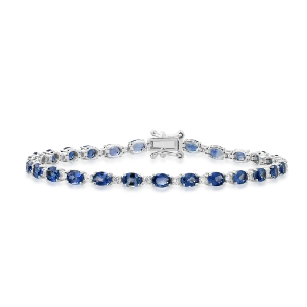 Bratara tennis din aur alb cu safire albastru deschis ovale de 7ct si diamante de 0.68ct