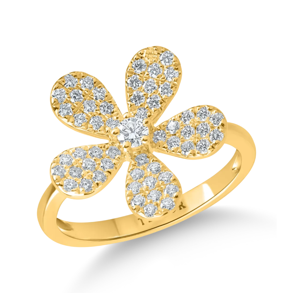 Inel floare din aur galben cu diamante de 0.5ct