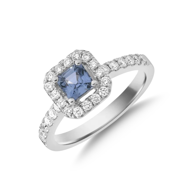 Inel din aur alb cu safir emerald de 0.6ct si diamante de 0.3ct