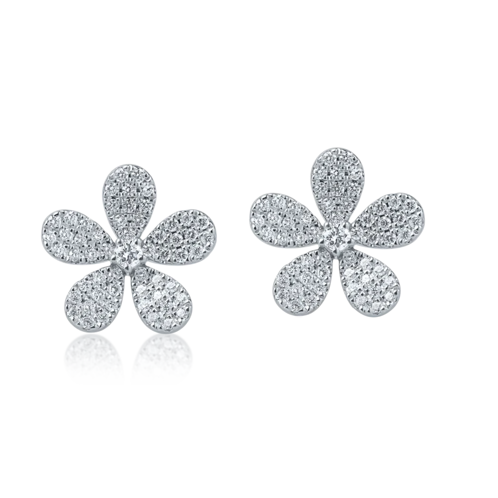 Cercei floare din aur alb cu diamante de 0.4ct - imagine 2
