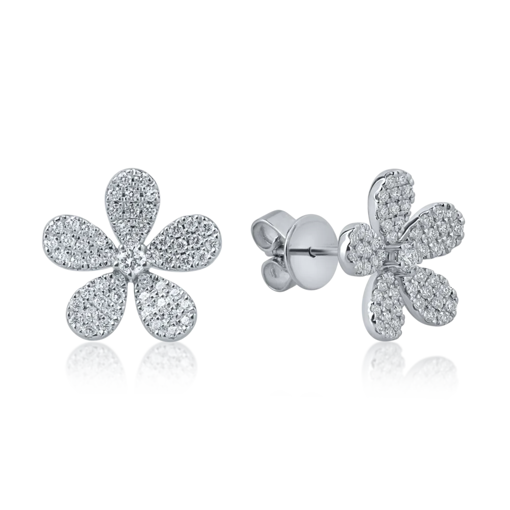 Cercei floare din aur alb cu diamante de 0.4ct