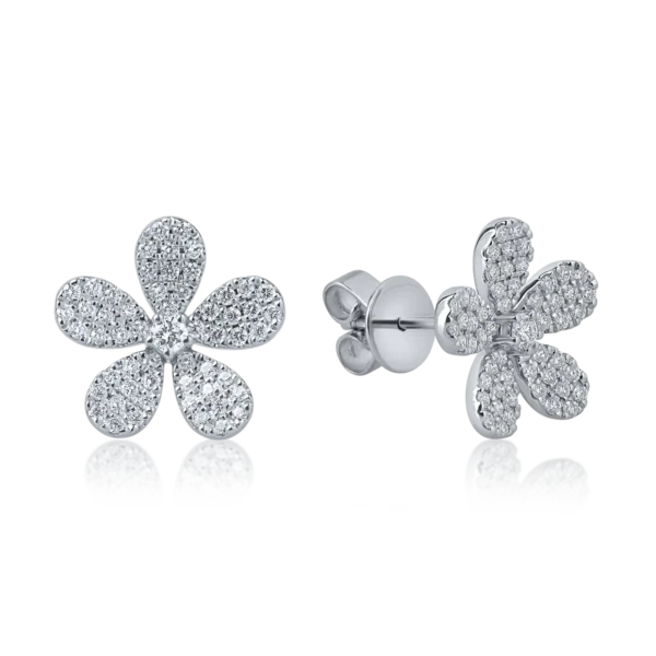 Cercei floare din aur alb cu diamante de 0.4ct