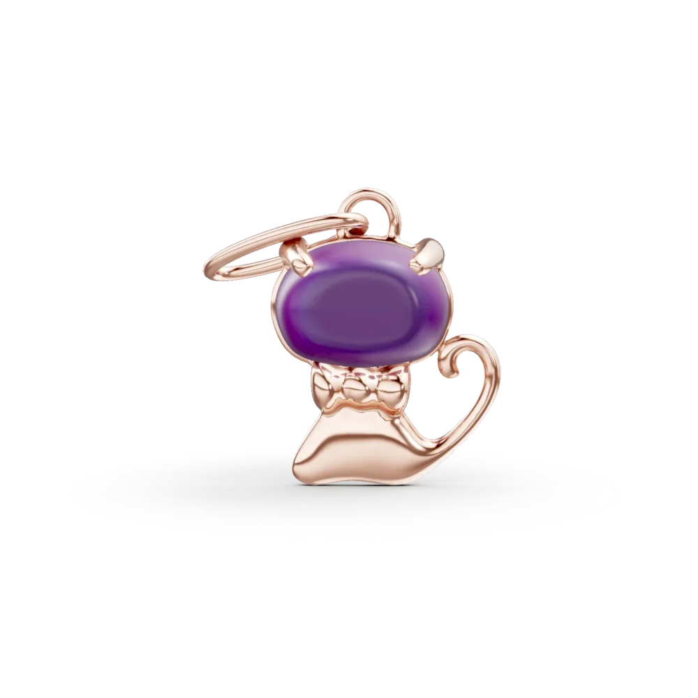 Pandantiv pisicuta pentru copii din aur roz cu ametist oval de 0.3ct