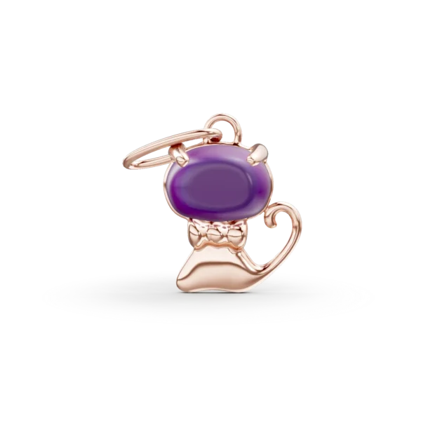 Pandantiv pisicuta pentru copii din aur roz cu ametist oval de 0.3ct