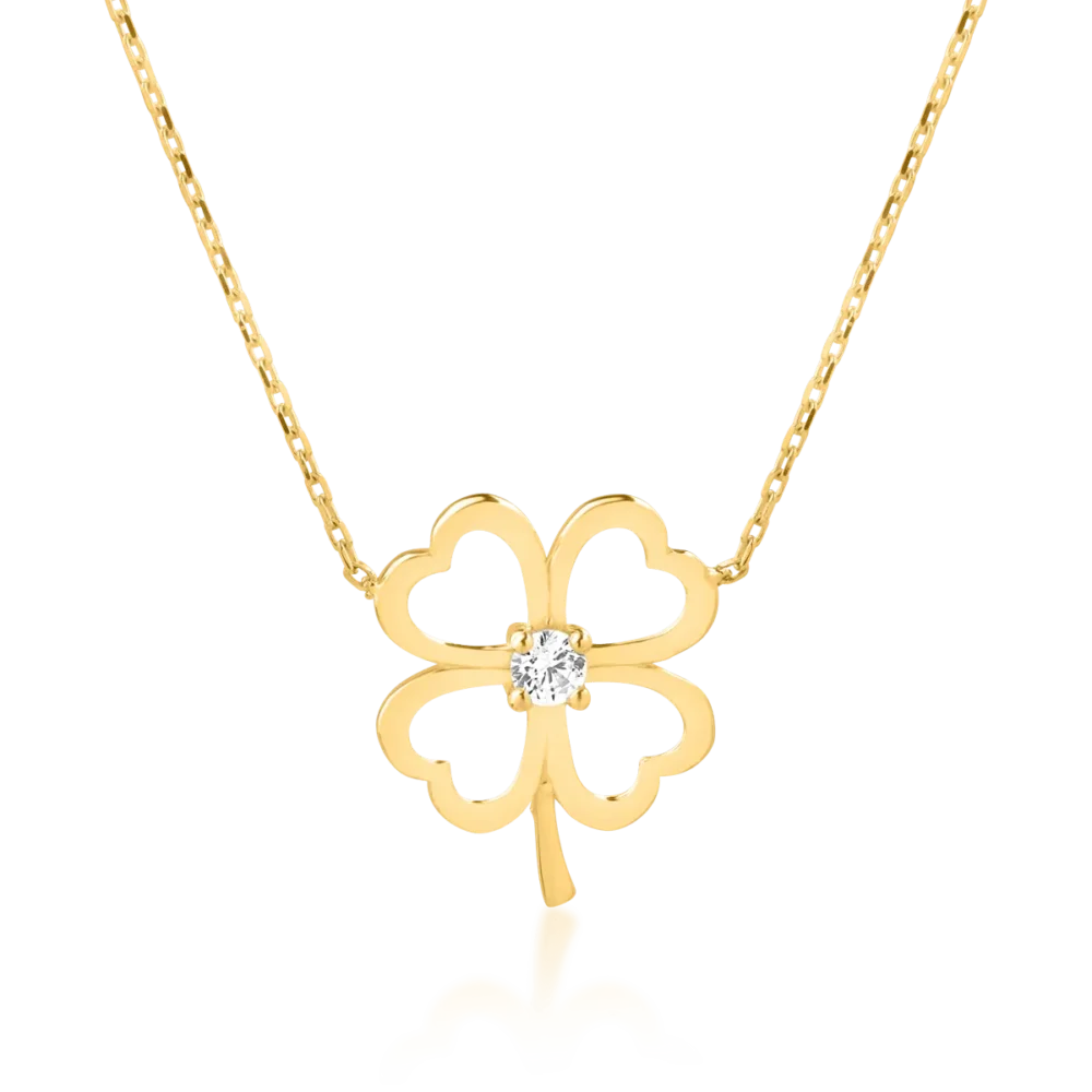 Lant cu pandantiv trifoi din aur galben