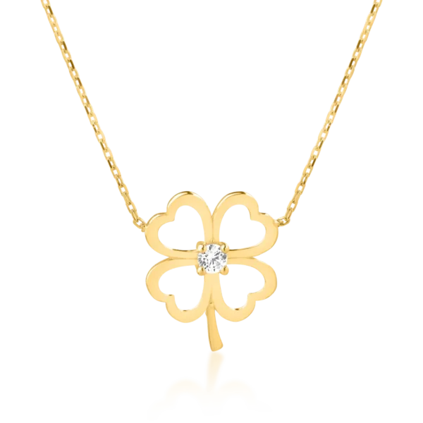 Lant cu pandantiv trifoi din aur galben