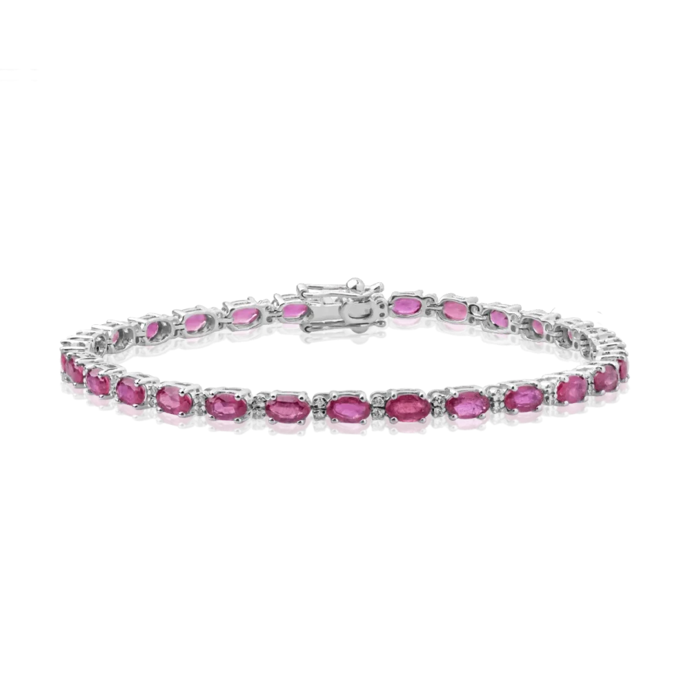 Bratara tennis din aur alb cu rubine ovale de 9.76ct si diamante de 0.26ct