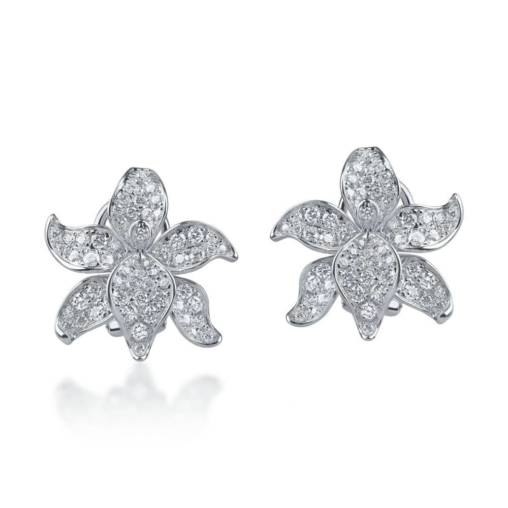 Cercei floare din aur alb cu diamante de 1.7ct - imagine 2