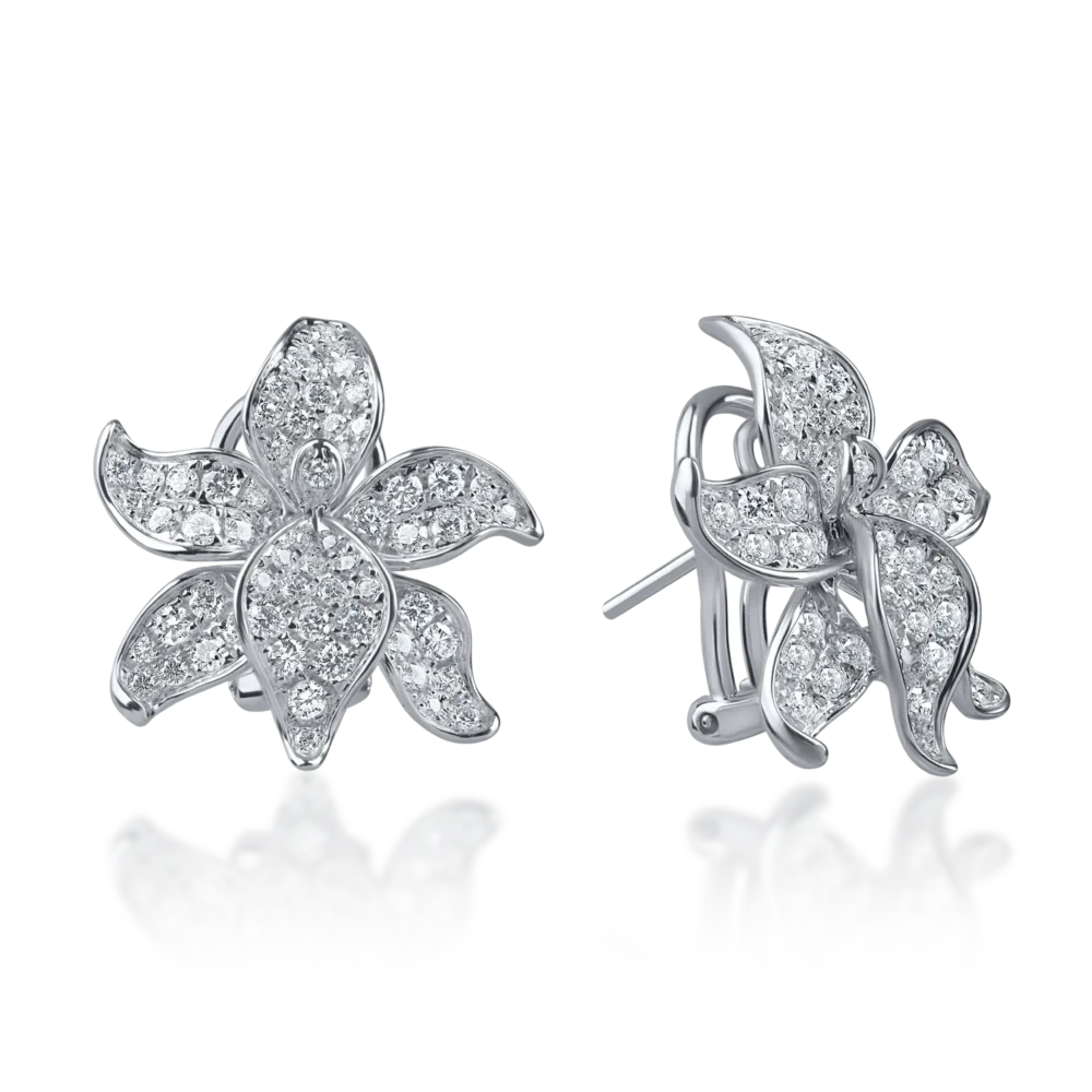 Cercei floare din aur alb cu diamante de 1.7ct