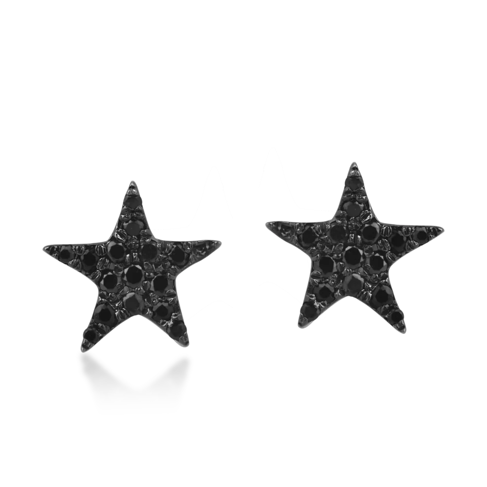 Cercei stea din aur roz cu diamante negre de 0.16ct - imagine 2