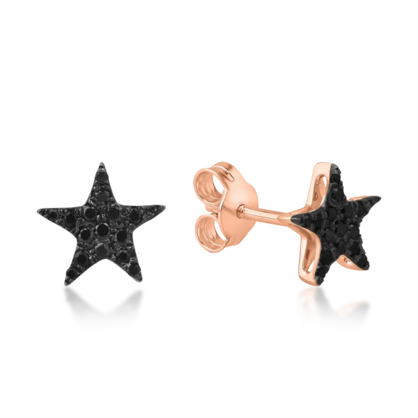 Cercei stea din aur roz cu diamante negre de 0.16ct