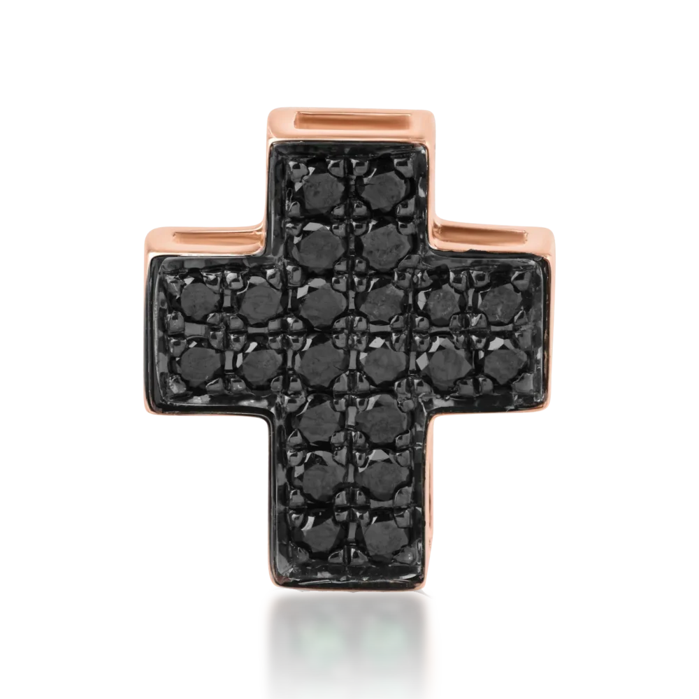 Pandantiv cruce din aur roz cu diamante negre de 0.2ct