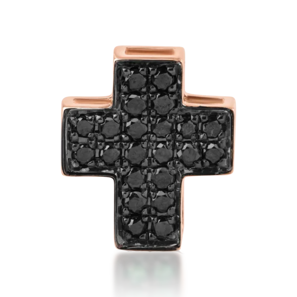 Pandantiv cruce din aur roz cu diamante negre de 0.2ct