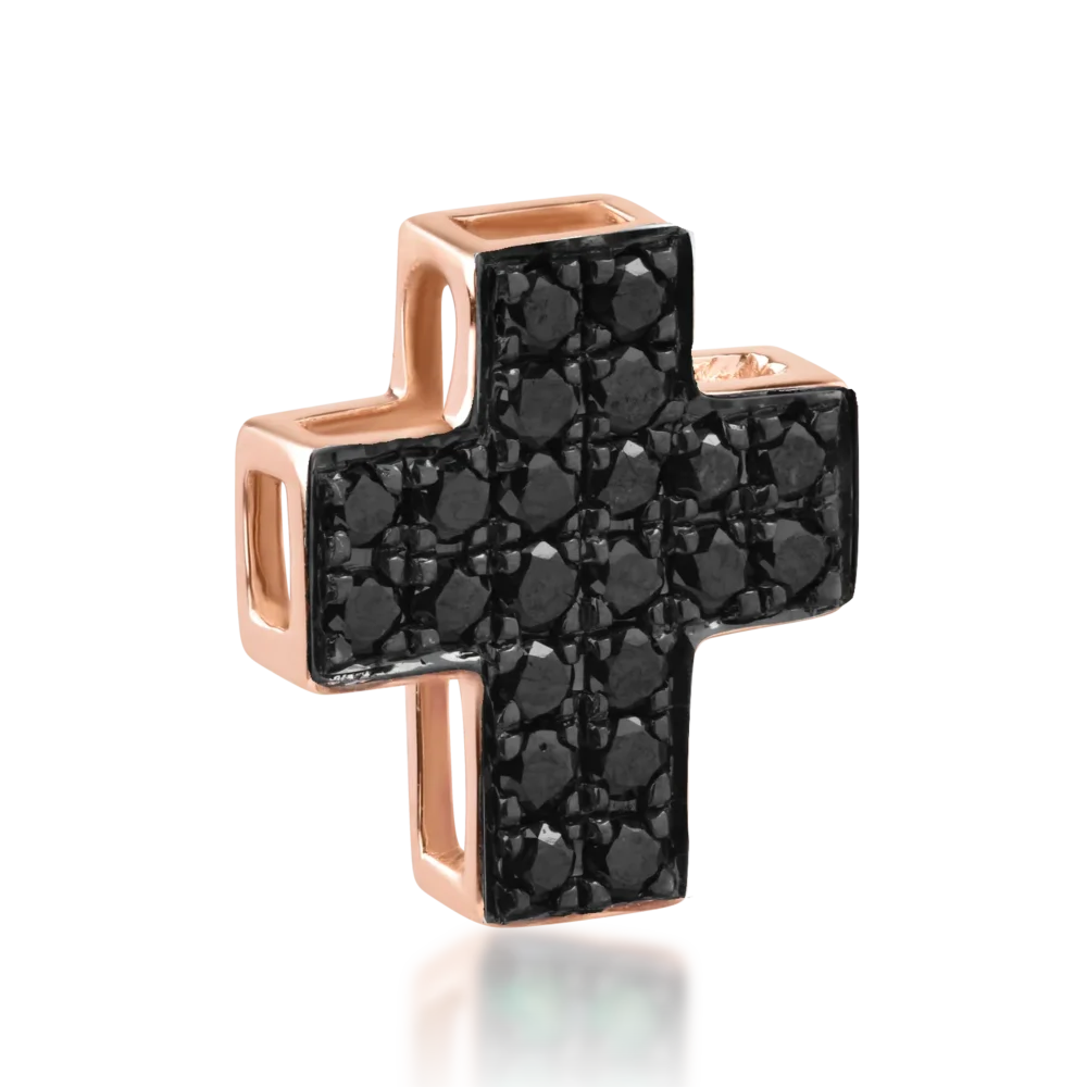 Pandantiv cruce din aur roz cu diamante negre de 0.2ct - imagine 2