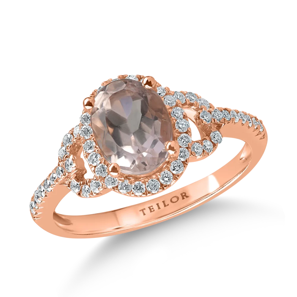 Inel din aur roz cu morganit oval de 1ct si diamane de 0.2ct