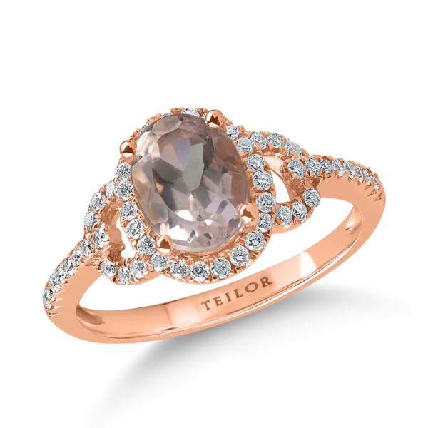 Inel din aur roz cu morganit oval de 1ct si diamane de 0.2ct