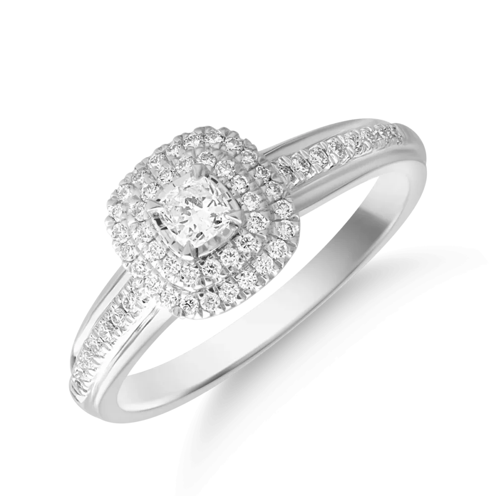 Inel din aur alb cu diamant cushion de 0.1ct si diamante de 0.1ct