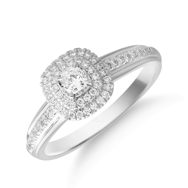 Inel din aur alb cu diamant cushion de 0.1ct si diamante de 0.1ct