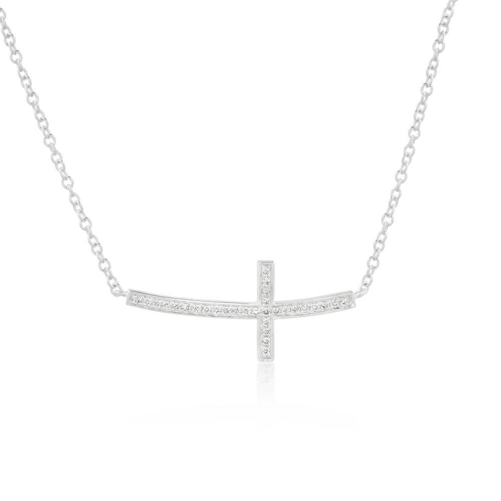 Lant cu pandantiv cruce din aur alb cu diamante de 0.11ct