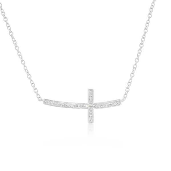 Lant cu pandantiv cruce din aur alb cu diamante de 0.11ct