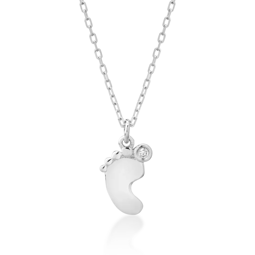 Lant cu pandantiv pentru copii din aur alb cu diamant de 0.006ct