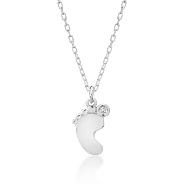 Lant cu pandantiv pentru copii din aur alb cu diamant de 0.006ct