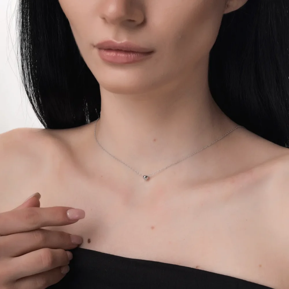 Lant cu pandantiv din aur alb cu diamant de 0.041ct - imagine 4