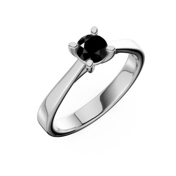 Inel de logodna din aur alb cu diamant solitaire negru de 0.4ct