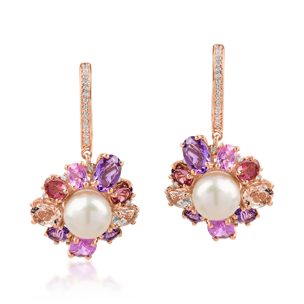 Cercei floare din aur roz cu pietre pretioase si semipretioase de 11.9ct - imagine 2