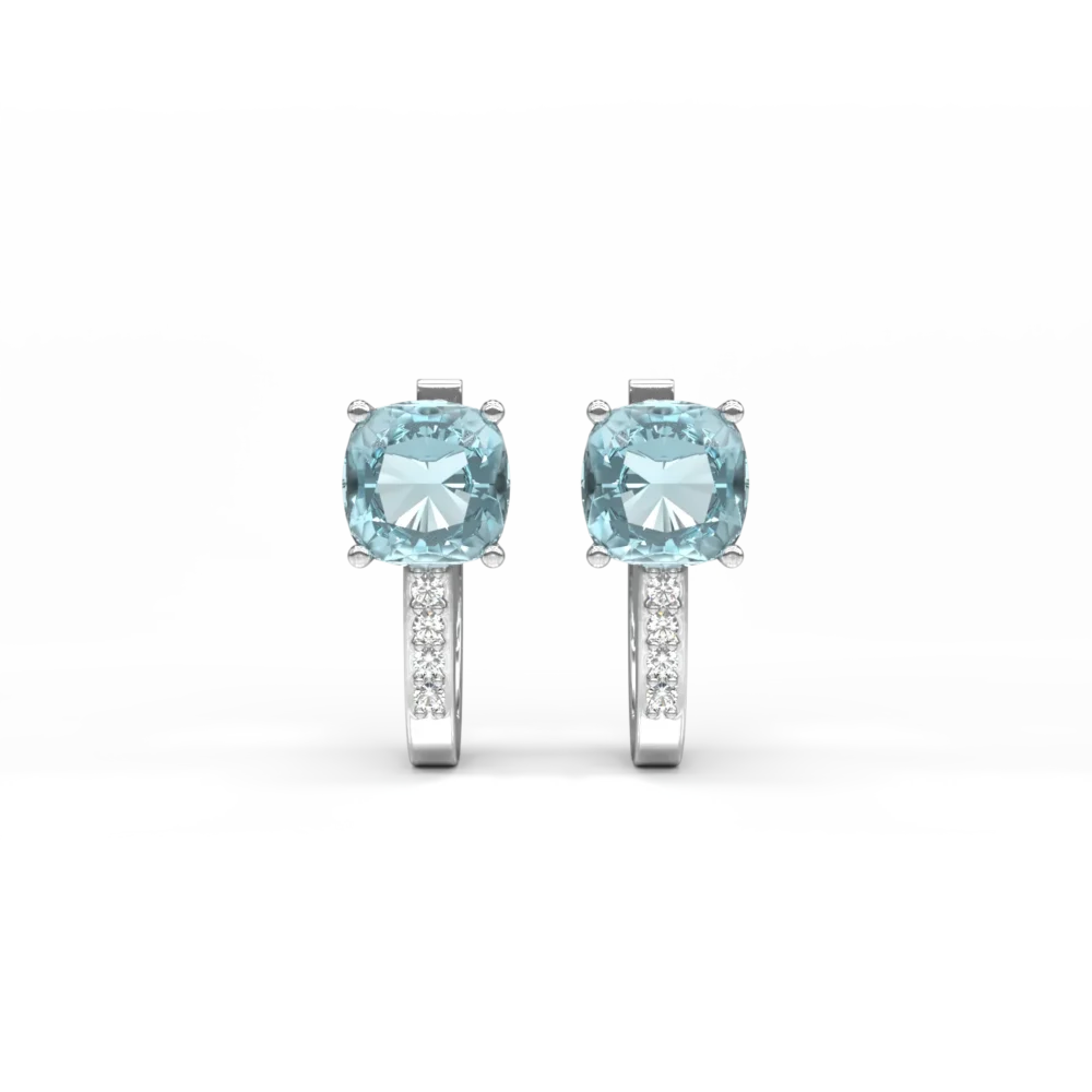 Cercei on ear din aur alb cu topaze swiss blue square de 1.3ct si diamante de 0.02 - imagine 2